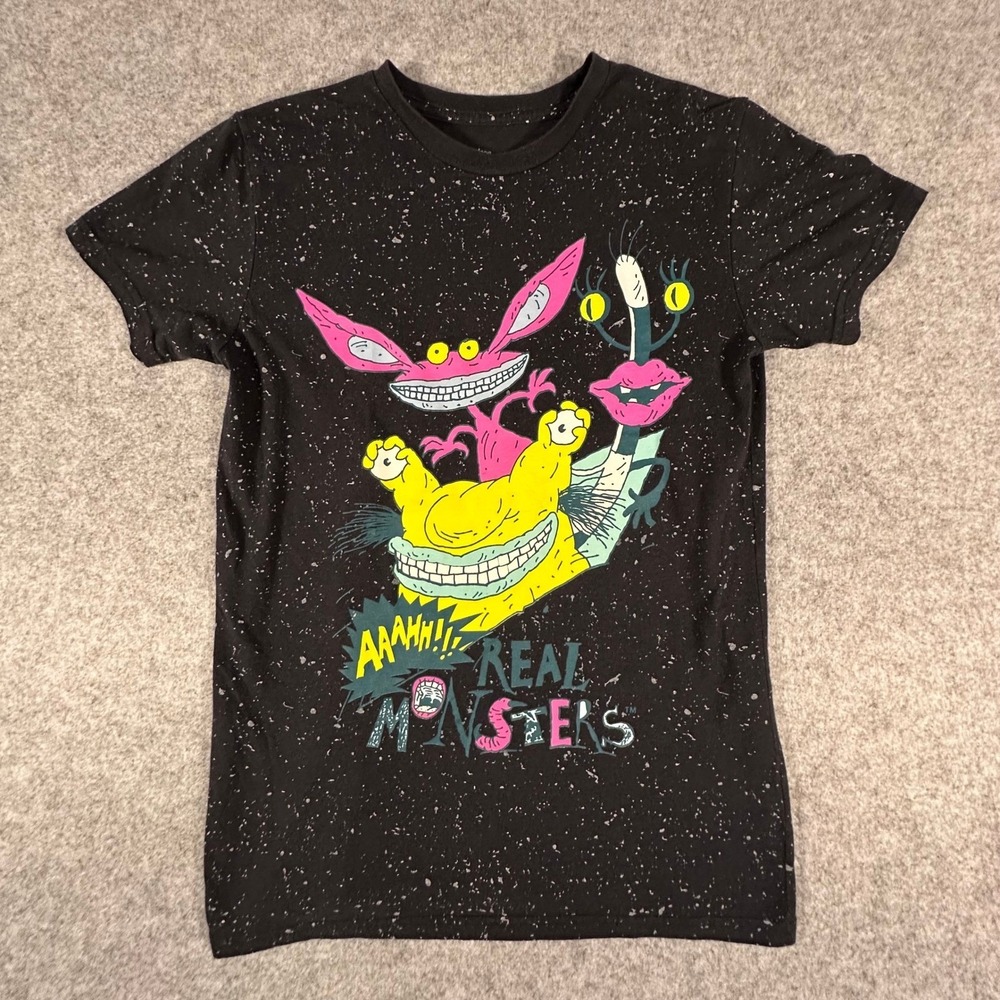 Nickelodeon Aaahh!!! Real Monsters T-Shirt Small Black Mens Graphic Speckle